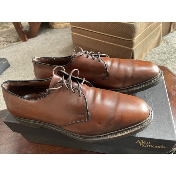 $425 Allen Edmonds Men 10 C Globetrotter Chili Brown Leather Dress DERBY Shoes